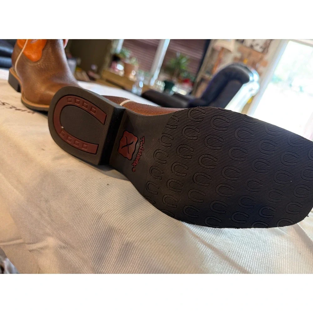 Twisted X Ruff‎ Stock Brown Orange Leather Square Toe Western Boots YBK0003 6M